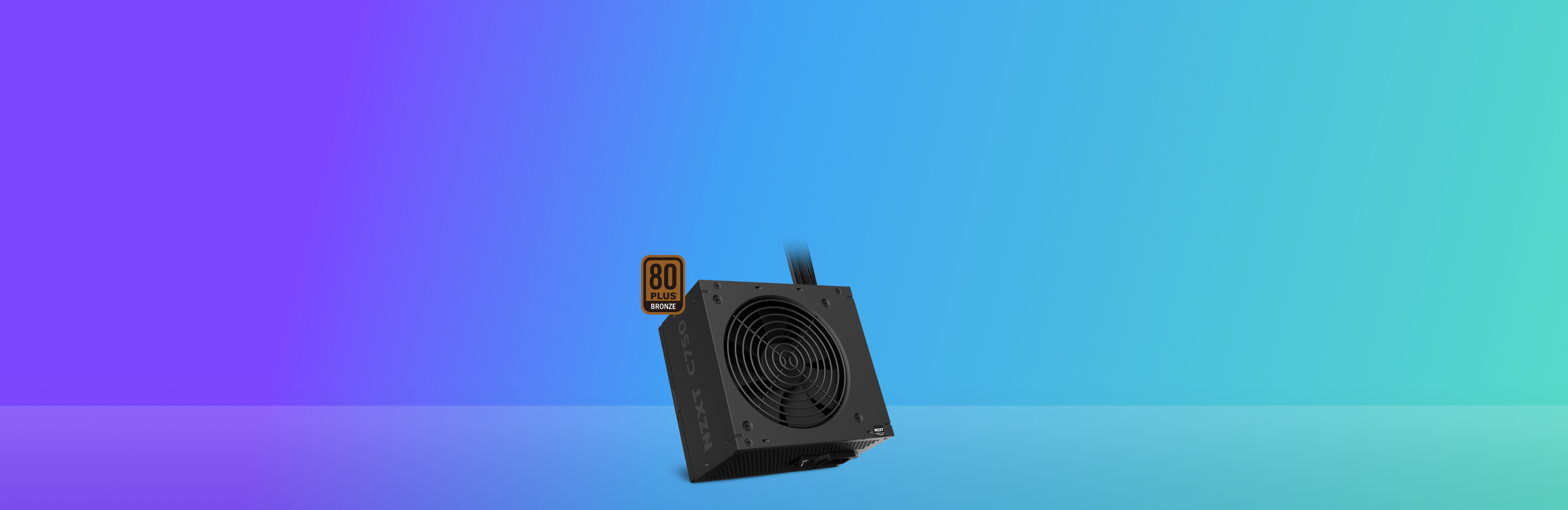 Line graph comparing efficiency vs. percent load for the NZXT C750 Bronze @ 115 Vac, which delivers higher efficiency than the standard 80 Plus Bronze @ 115 Vac curve; includes the 80 Plus Bronze badge.