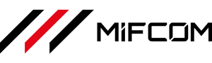 Logo with two angled black lines and one angled red line followed by the text MIFCOM in bold, black, uppercase letters on a white background.