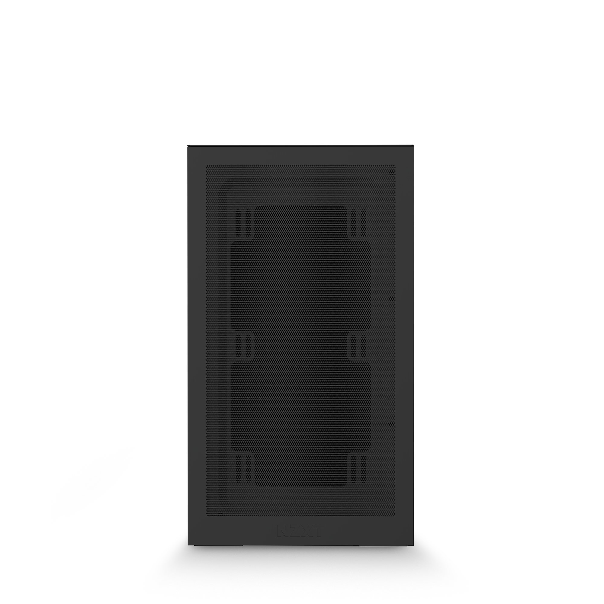 The NZXT Flex One Subscription PC is a black rectangular high-performance case with a mesh front panel and two large fan mounts, shown upright against a plain white background.