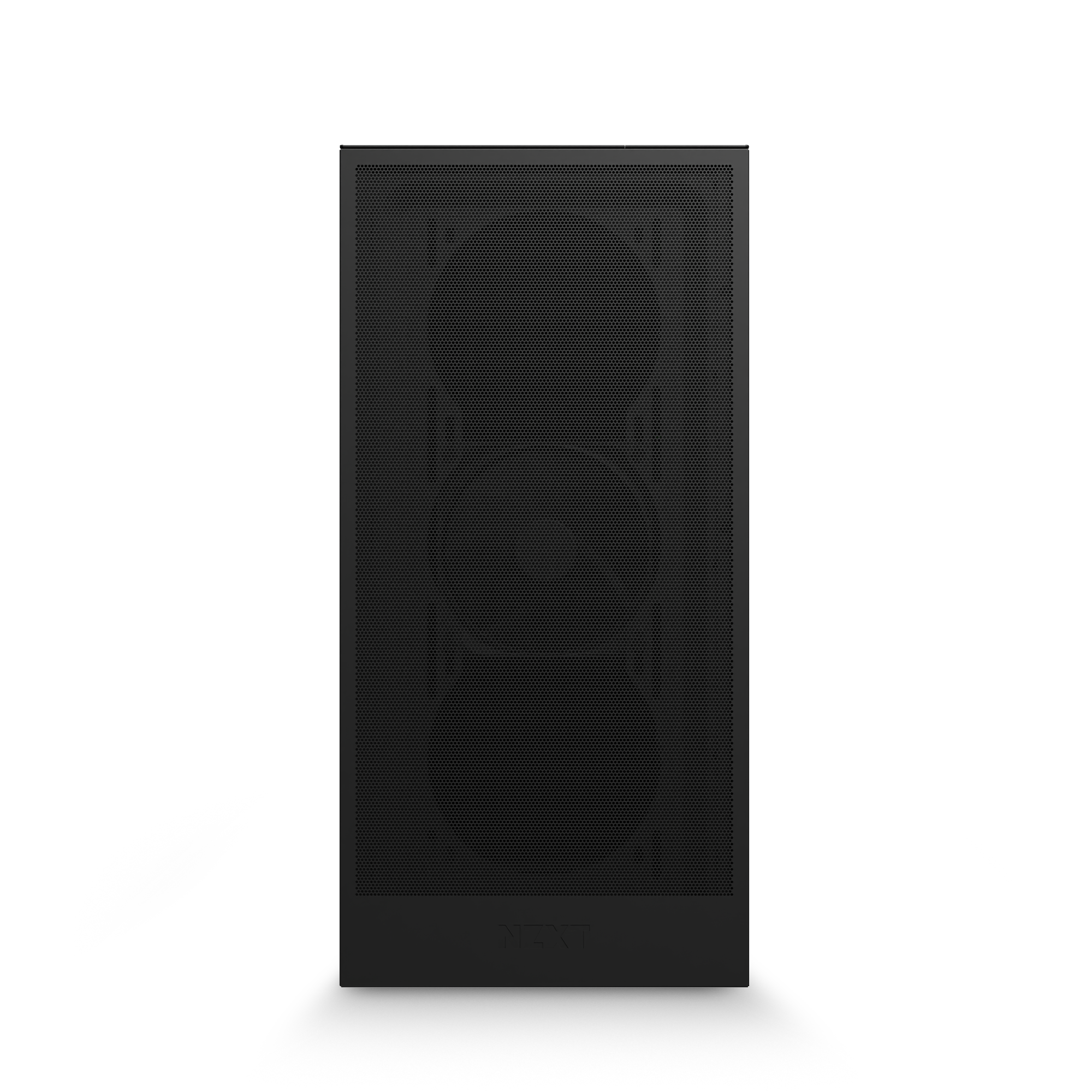 The NZXT Player One Prime is a black rectangular speaker with a mesh front grille and three circular drivers stacked vertically. A subtle NZXT logo sits at the bottom, and its sleek look complements any 1080p gaming setup.