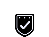 A black background with a white shield icon featuring a checkmark in the center, symbolizing security or protection.