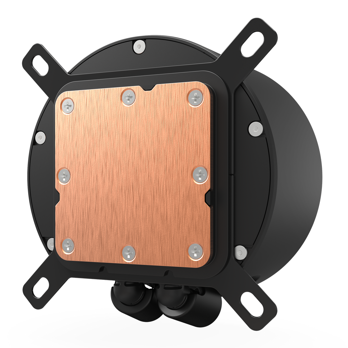 NZXT Kraken Elite 360 RGB black, underside of the pump showing the copper cold plate