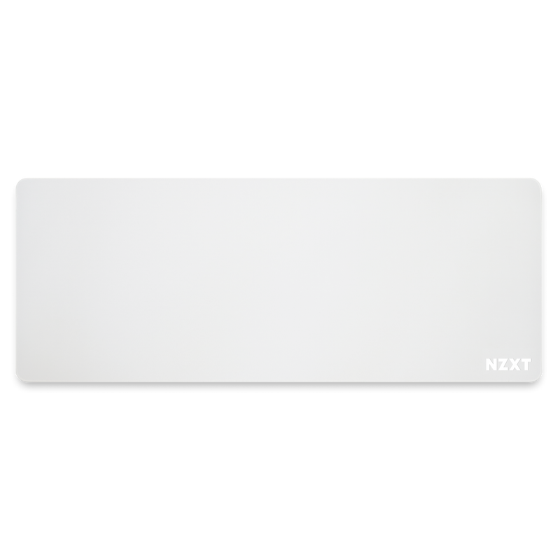 The NZXT MXL900 is a large, rectangular mouse pad with a low-friction surface, rounded corners, black edge, and the white NZXT logo in the bottom right corner.