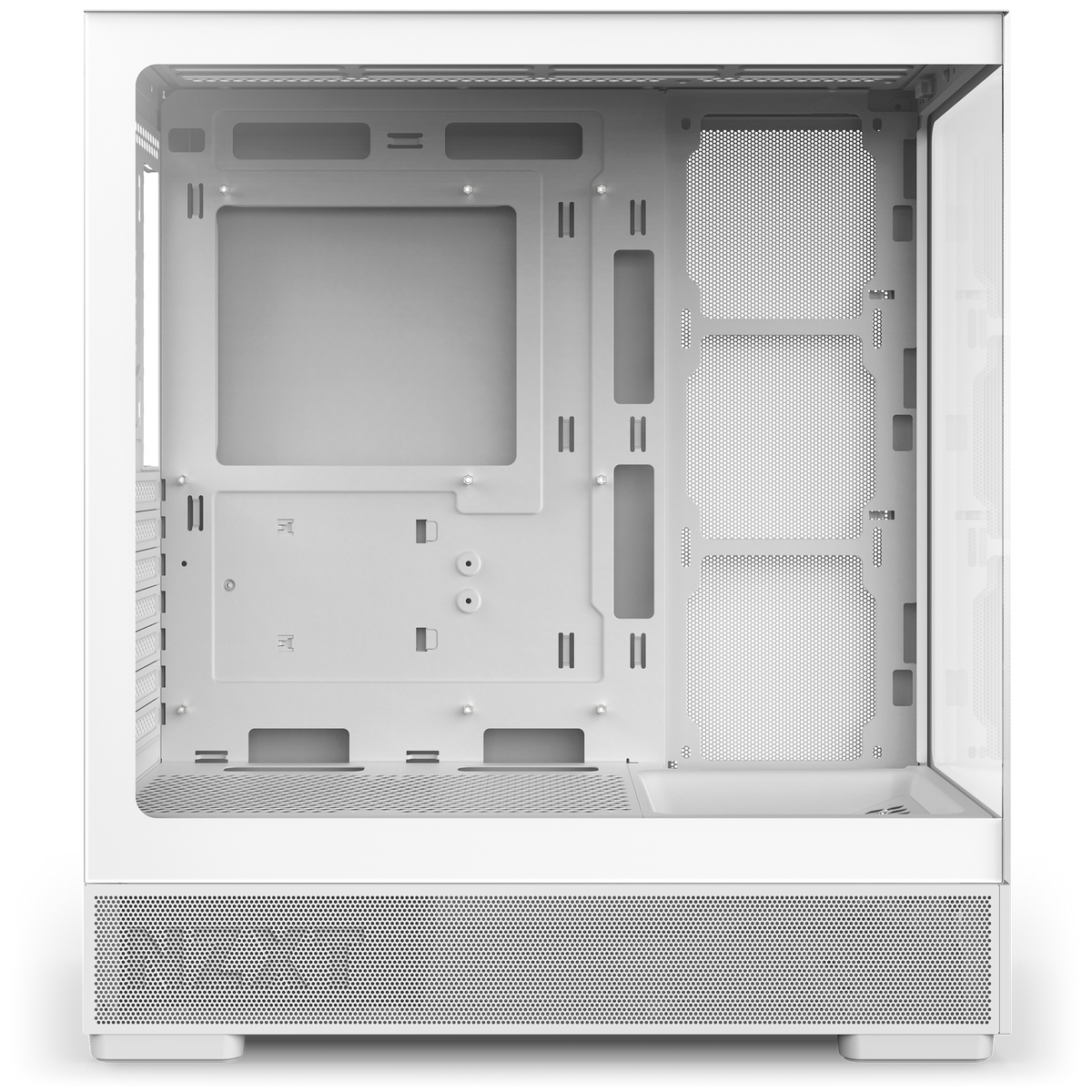 NZXT S5 RGB Deluxe white, left side view of the chassis interior