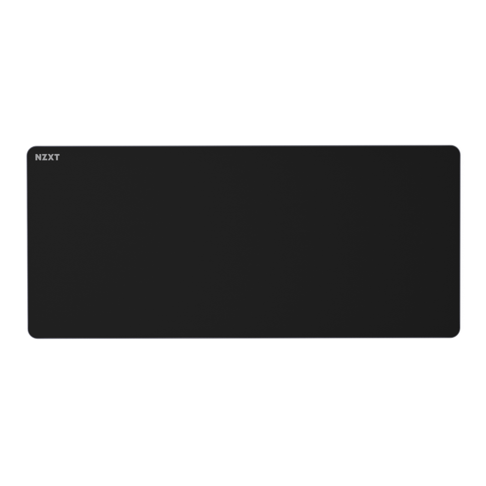 The NZXT Zone Elite (XXL) is a large, rectangular black mouse pad with rounded edges, low-profile stitching for durability, and an ultra-smooth surface for precise control. The NZXT logo appears in white text on the top left corner.