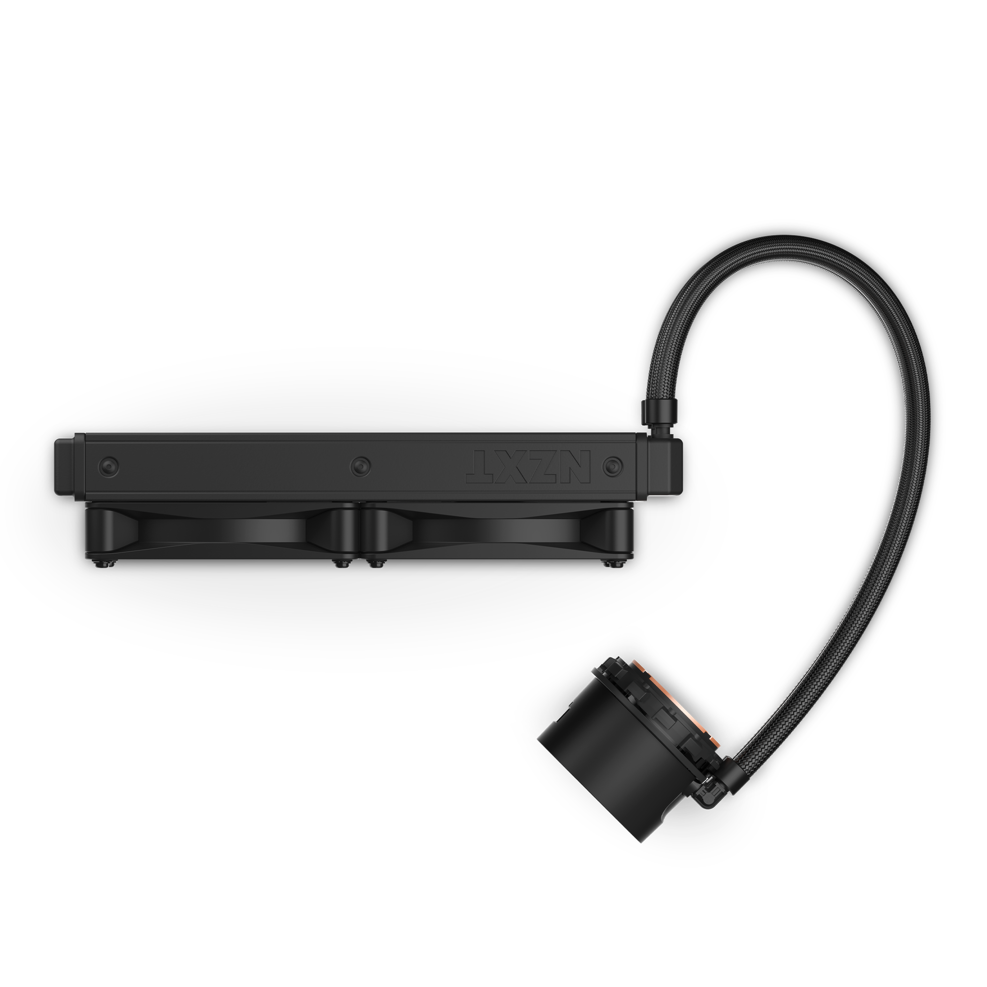 The NZXT Kraken 240 is a black liquid CPU cooler with a dual-fan radiator, flexible braided tubing, and a round pump unit, delivering outstanding cooling performance.