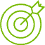 A green outline of a bullseye target with an arrow hitting the center.