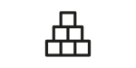 A simple black outline icon of five stacked rectangles forming a pyramid, with three rectangles on the bottom row, two in the middle, and one on top, resembling building blocks or bricks.