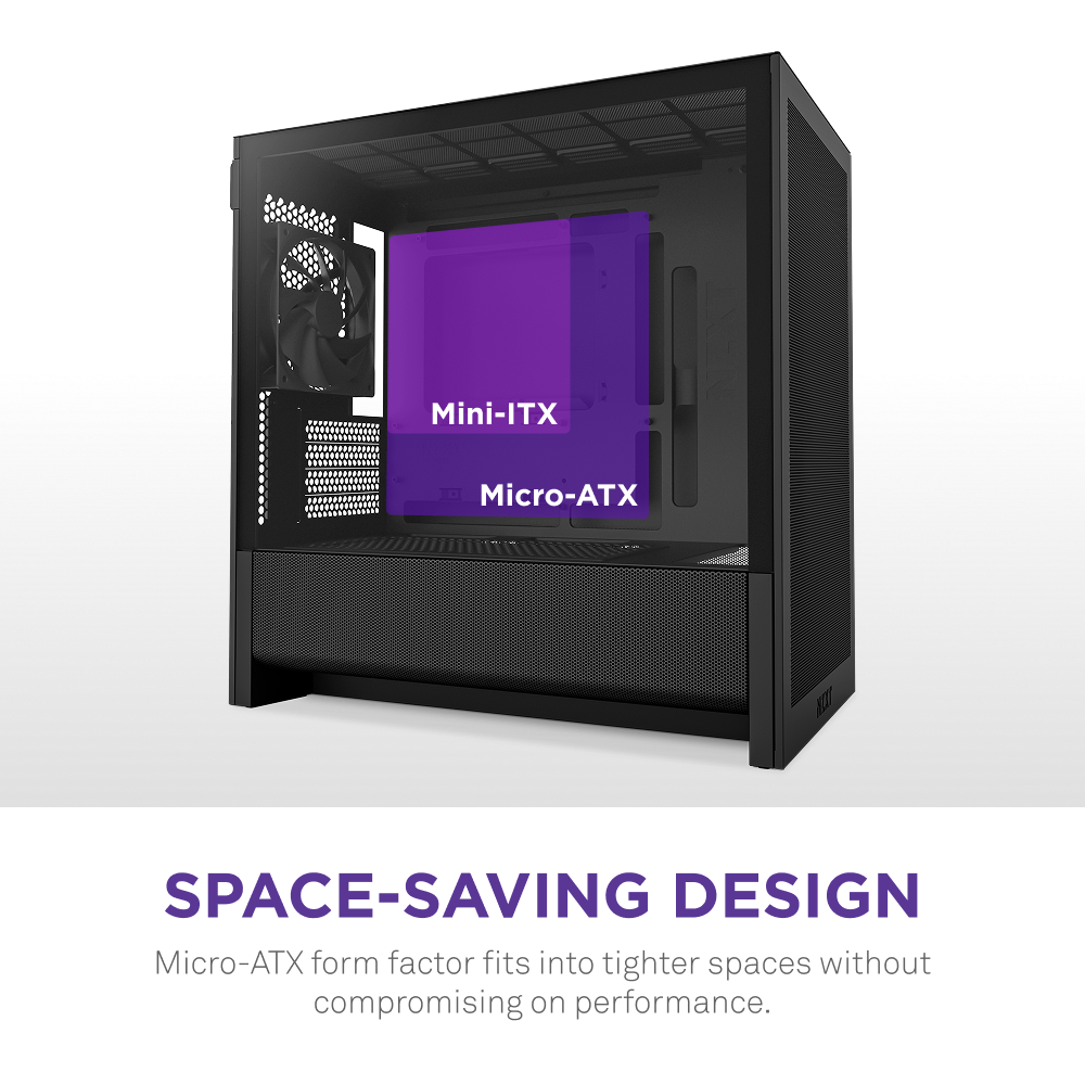 The NZXT H3 Flow is a micro-ATX case compatible with Mini-ITX and Micro-ATX motherboards, featuring a space-saving, high-airflow design for optimal performance in compact areas.