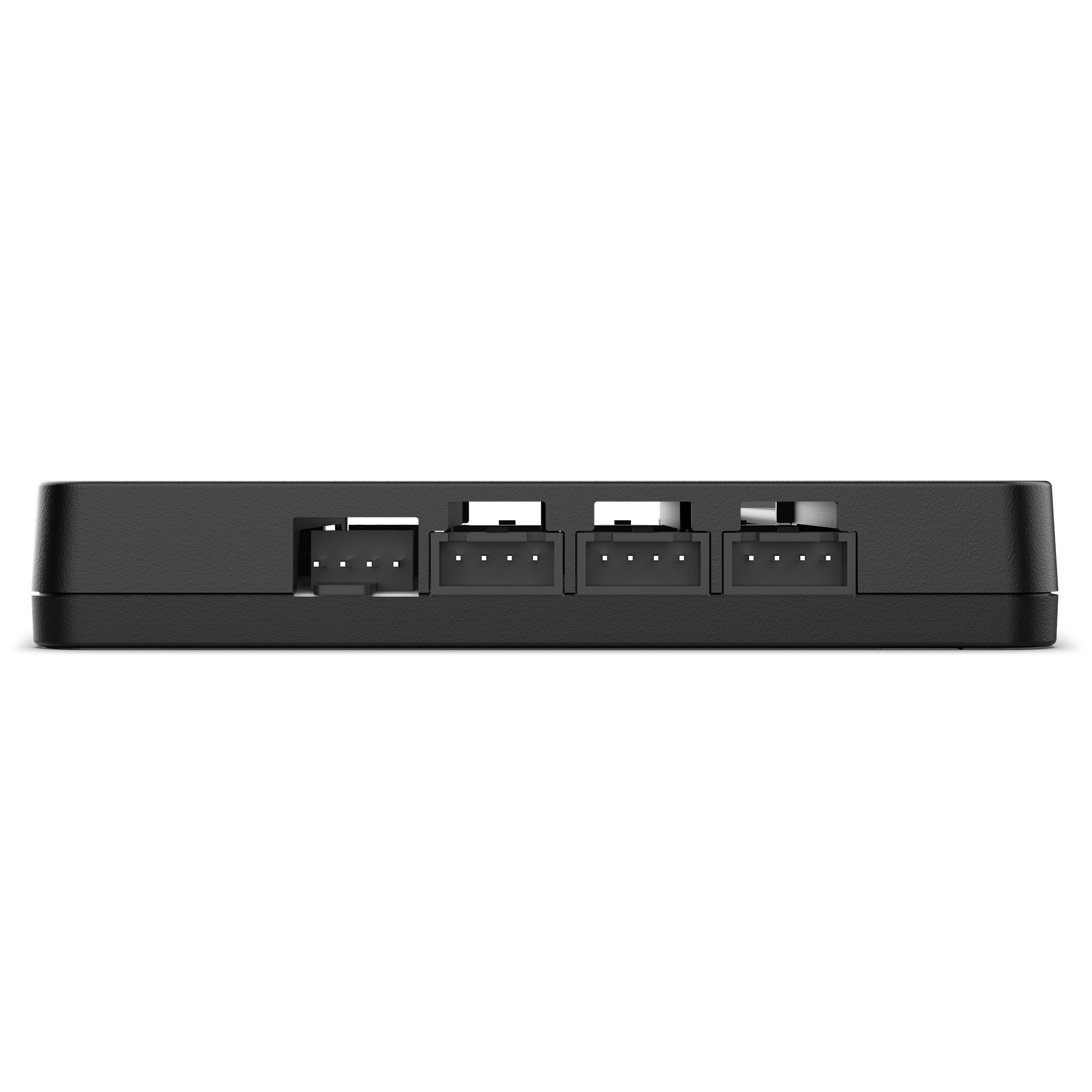 The NZXT RGB & Fan Controller (2022) is a black rectangular device with four square front ports featuring visible pins, designed for connecting PWM fans or RGB lighting cables to a computer.