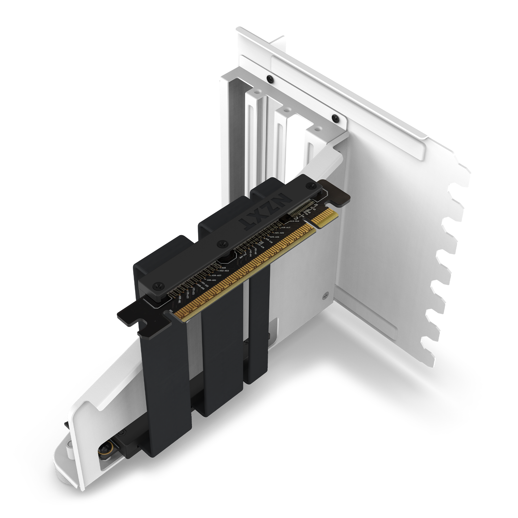 The NZXT Vertical GPU Mounting Kit, a black and silver PCIe 4.0 riser card bracket for vertical GPU installation in NZXT H5, H6, H7, and H9 Series cases, is displayed on a white background.