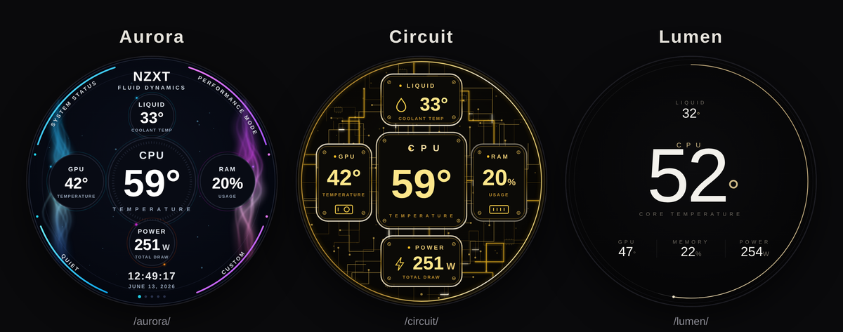 Własne tarcze Kraken Elite: Aurora, Circuit i Lumen