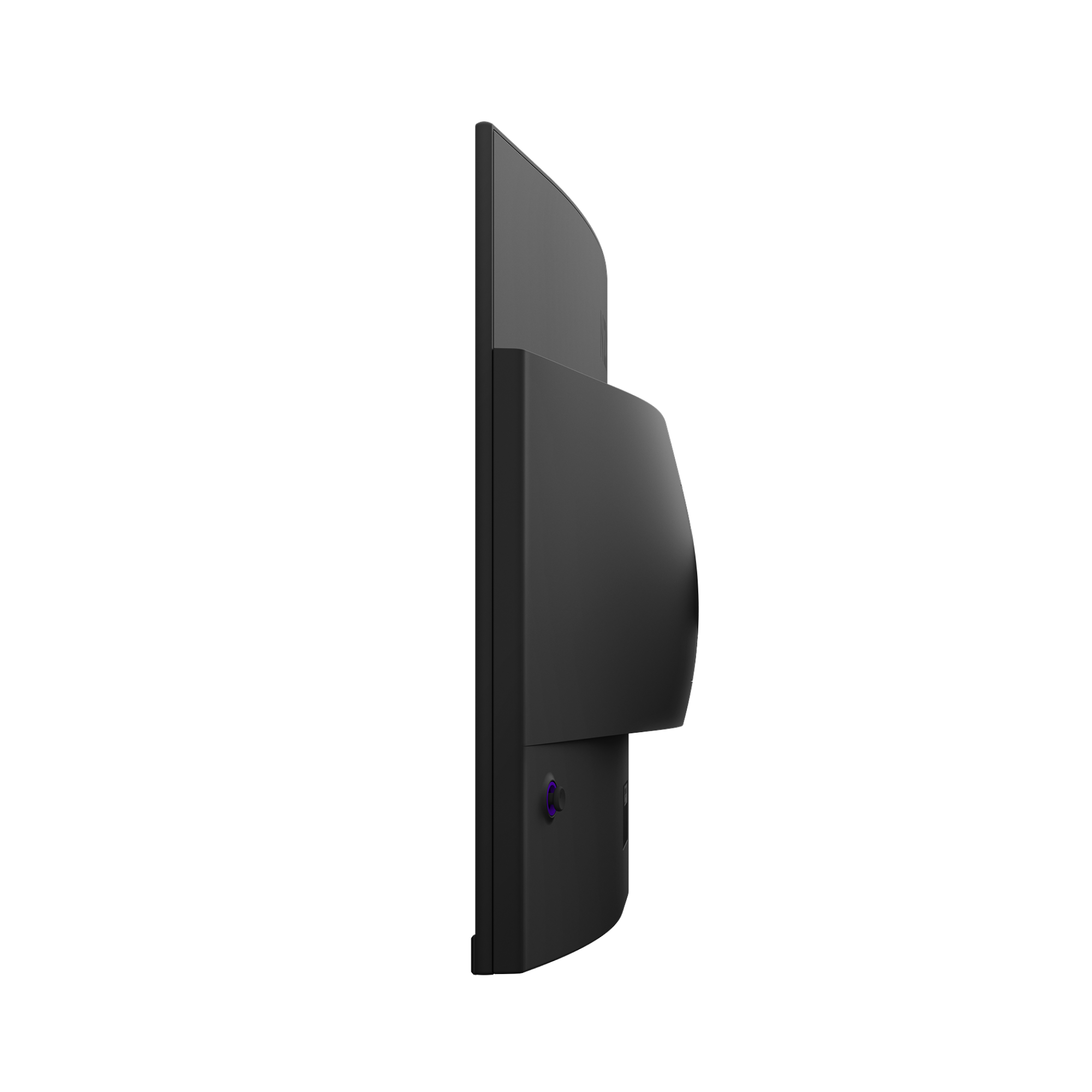 A side view of the NZXT Canvas 32Q Curved with Arm flat-screen TV, featuring a curved display and sleek back, set against a plain black background.