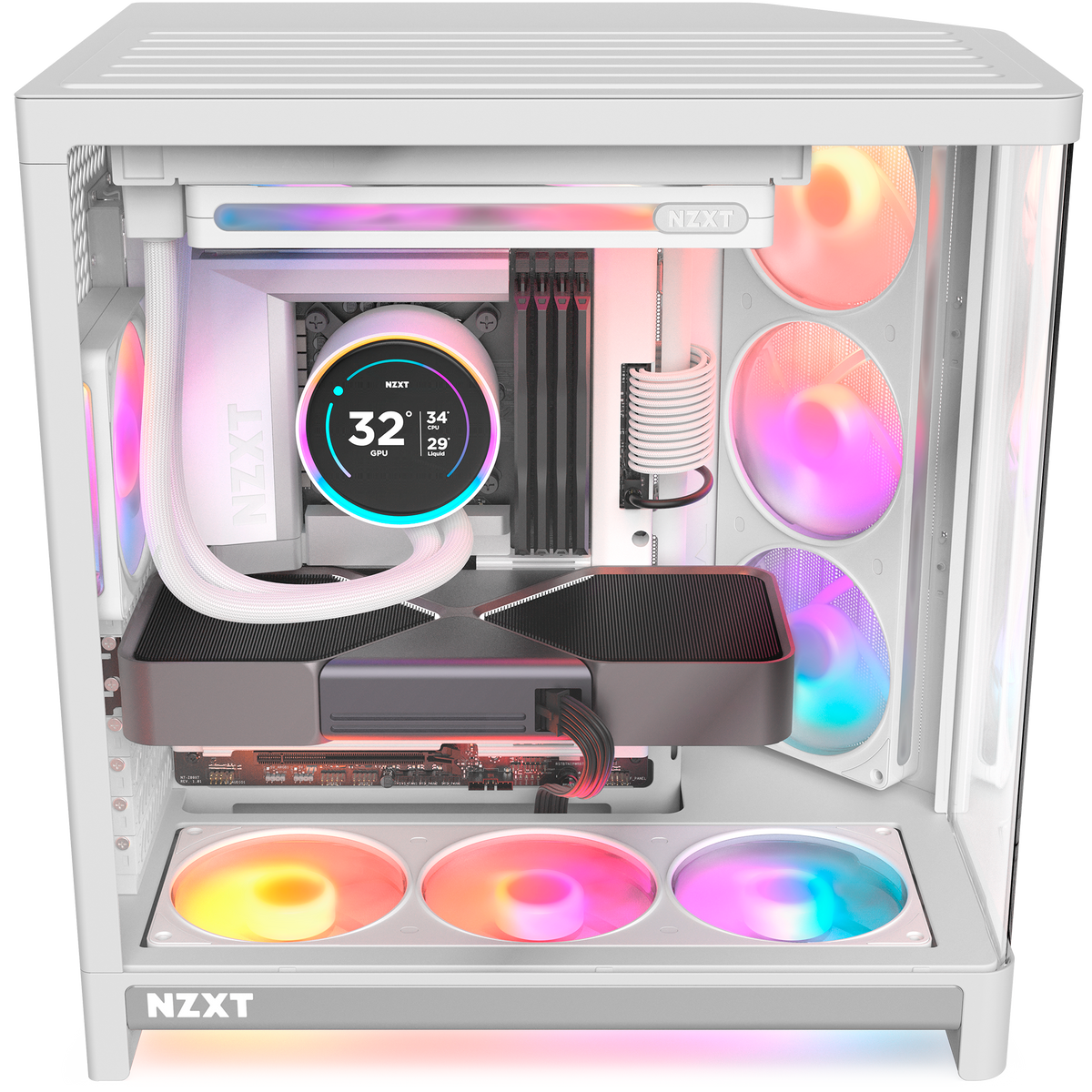 NZXT F360 RGB Reverse white fans installed in a build