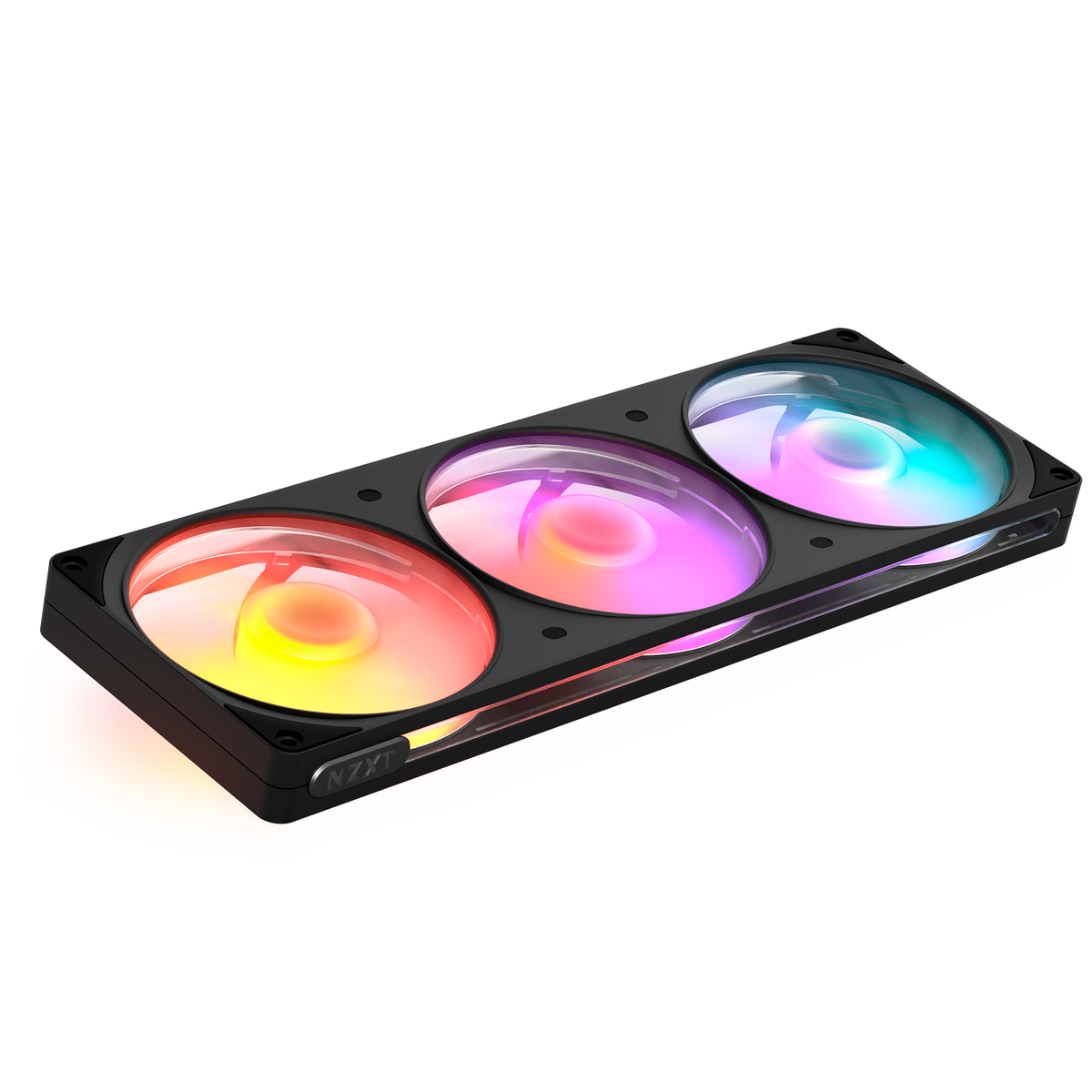 NZXT F360 RGB black three-pack, angled view