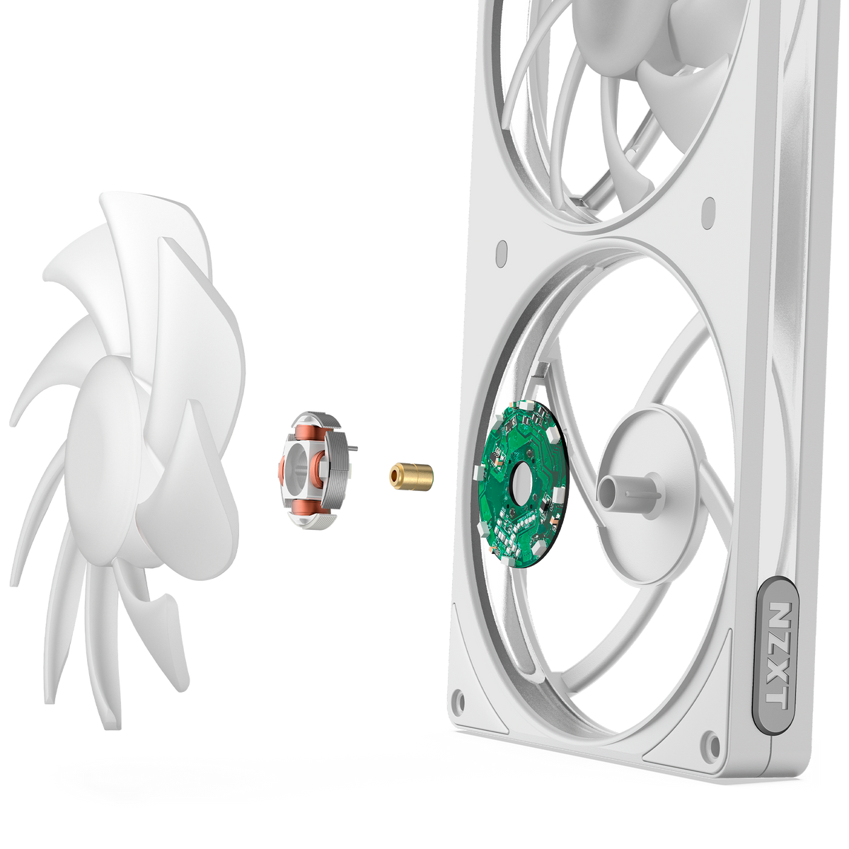 NZXT F360 RGB white, exploded component view