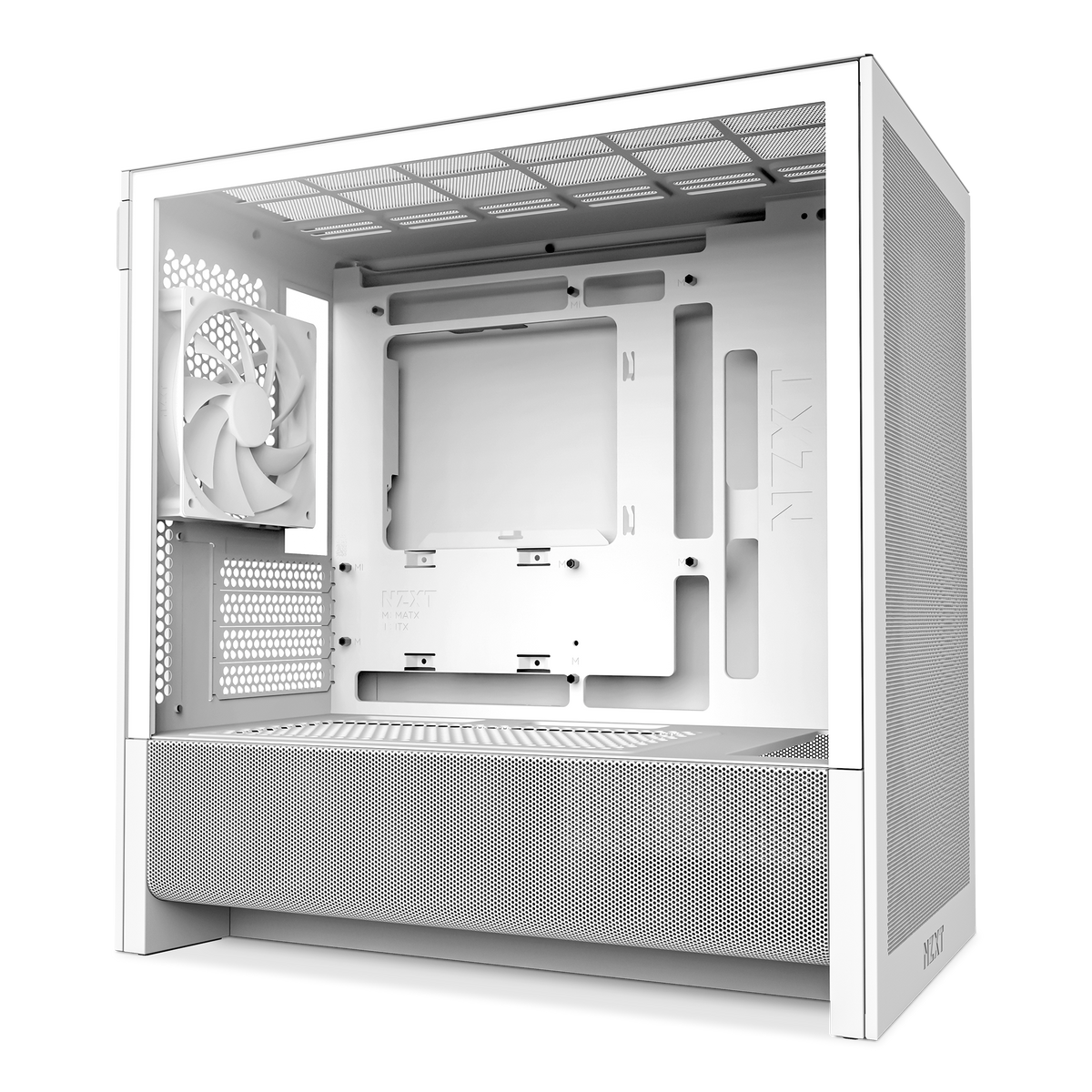 NZXT H3 Flow case in white, angled front view