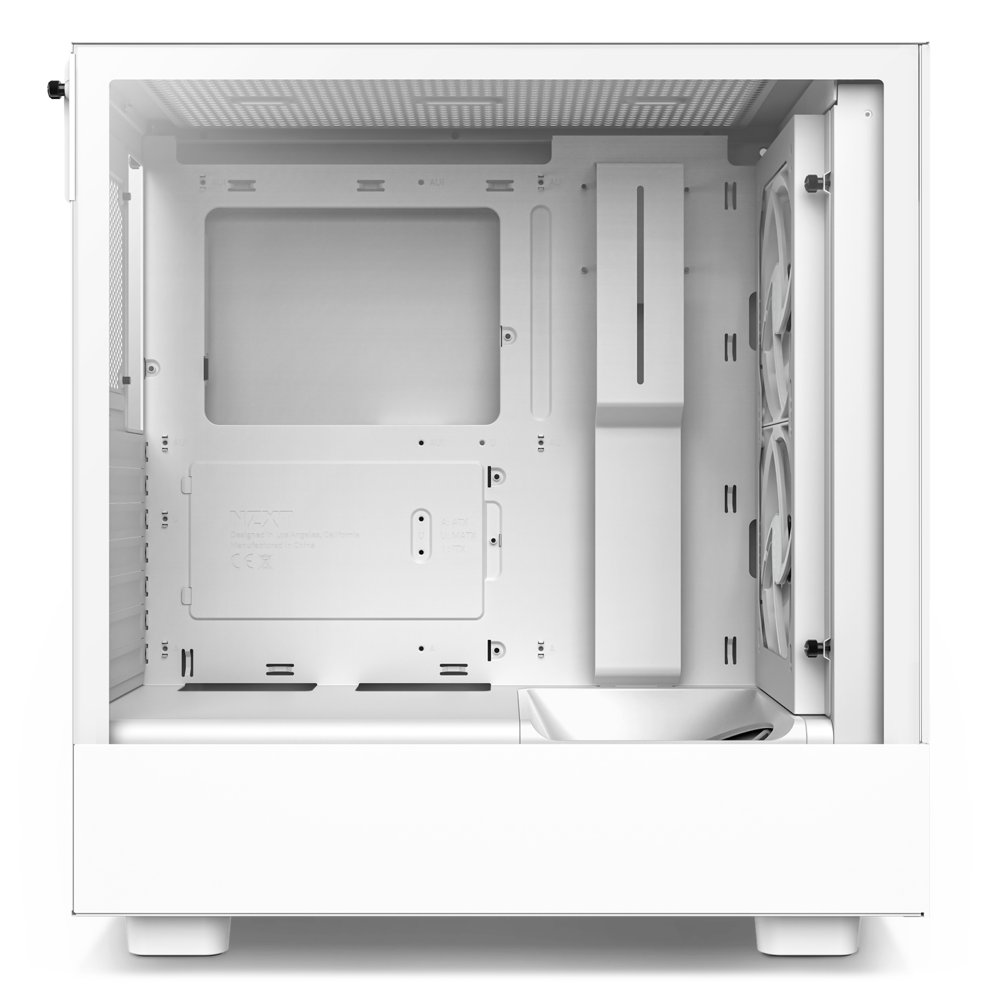 The NZXT H5 Elite (2023) is a white PC case with a tempered glass side panel, two front fans pre-installed, cable management features, and multiple mounting points for components. Its spacious interior is designed for easy assembly.