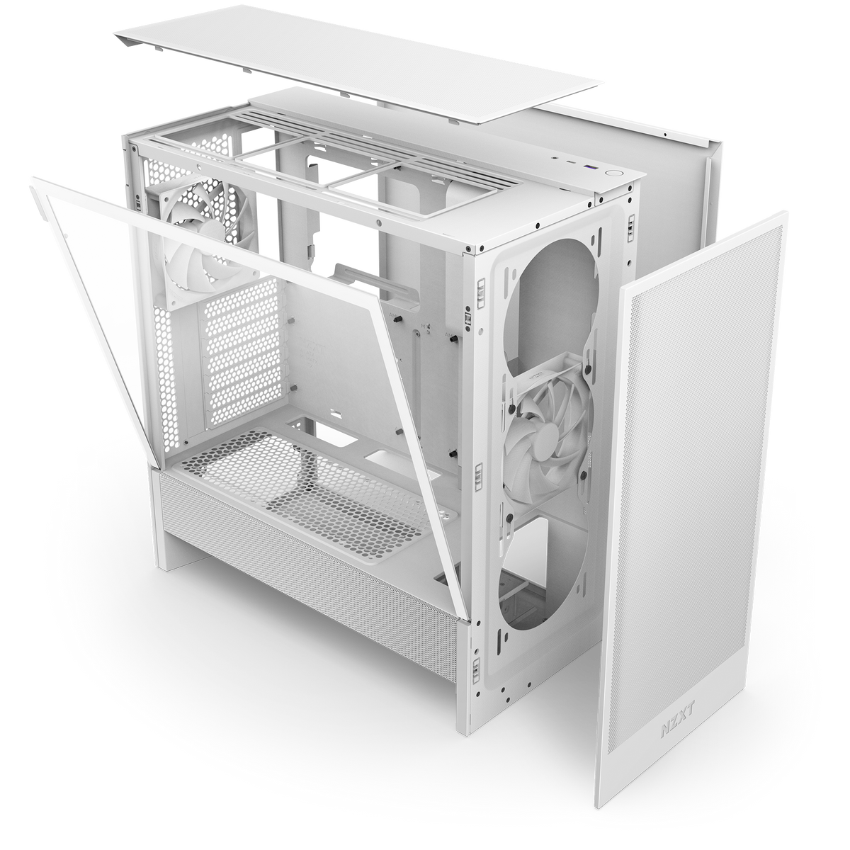 NZXT H5 Flow white, exploded view of the panels and frame