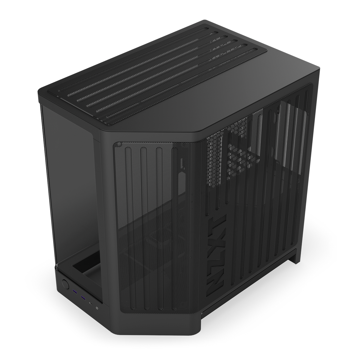 NZXT H6 black, overhead view of the top panel and radiator mount