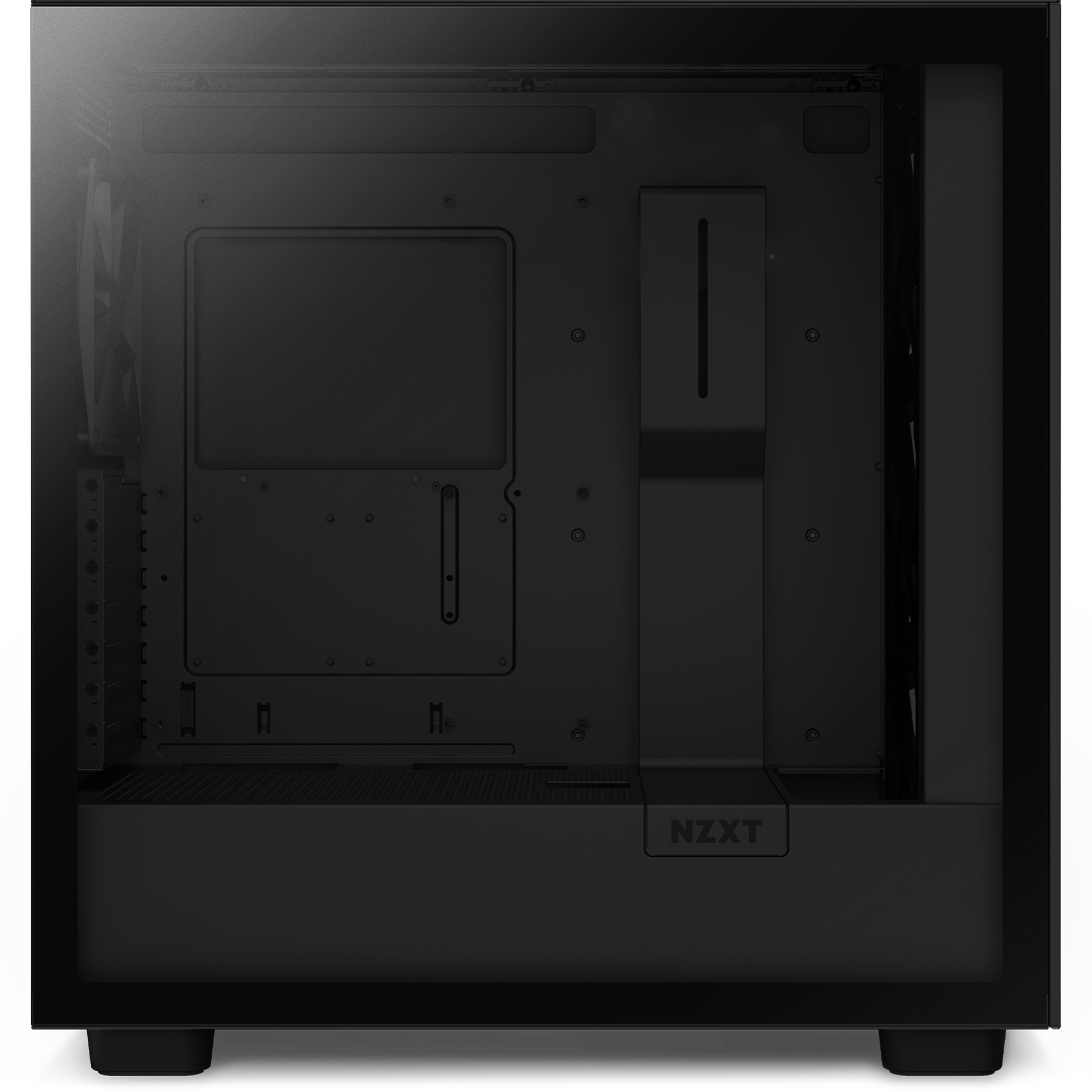 The Refurbished Custom Build - #8432 by NZXT is a black computer case with a transparent side panel, certified refurbished and ideal for gaming or prebuilt PCs, featuring an empty interior ready for your components.