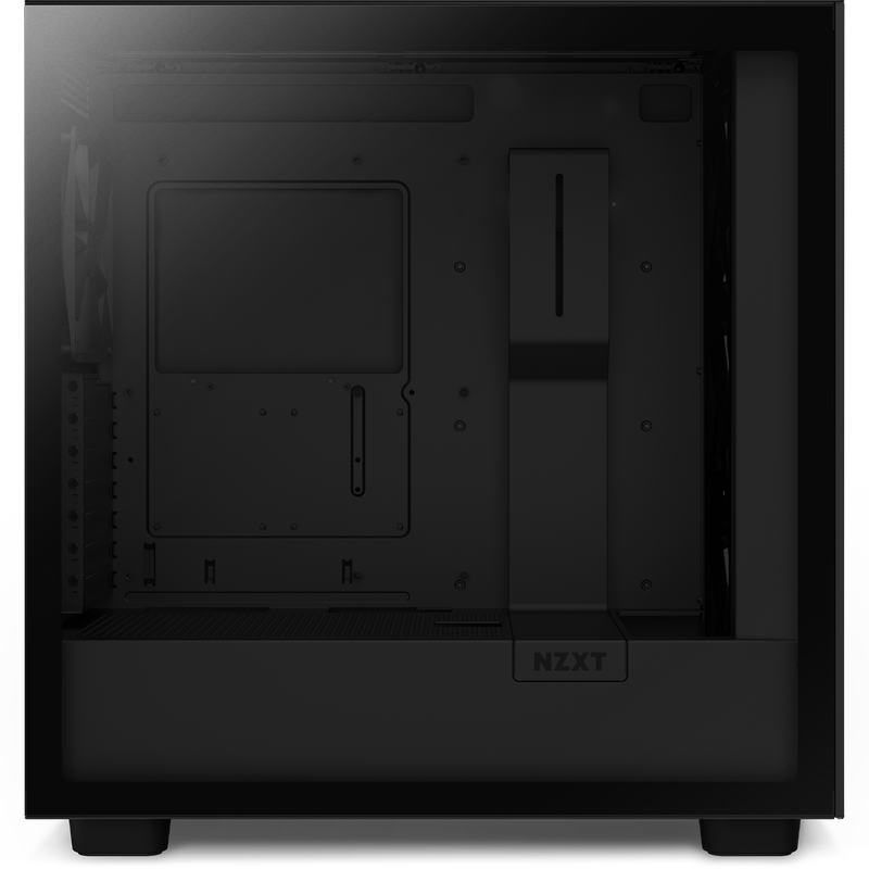 The Refurbished Custom Build - #8432 by NZXT is a black computer case with a transparent side panel, certified refurbished and ideal for gaming or prebuilt PCs, featuring an empty interior ready for your components.