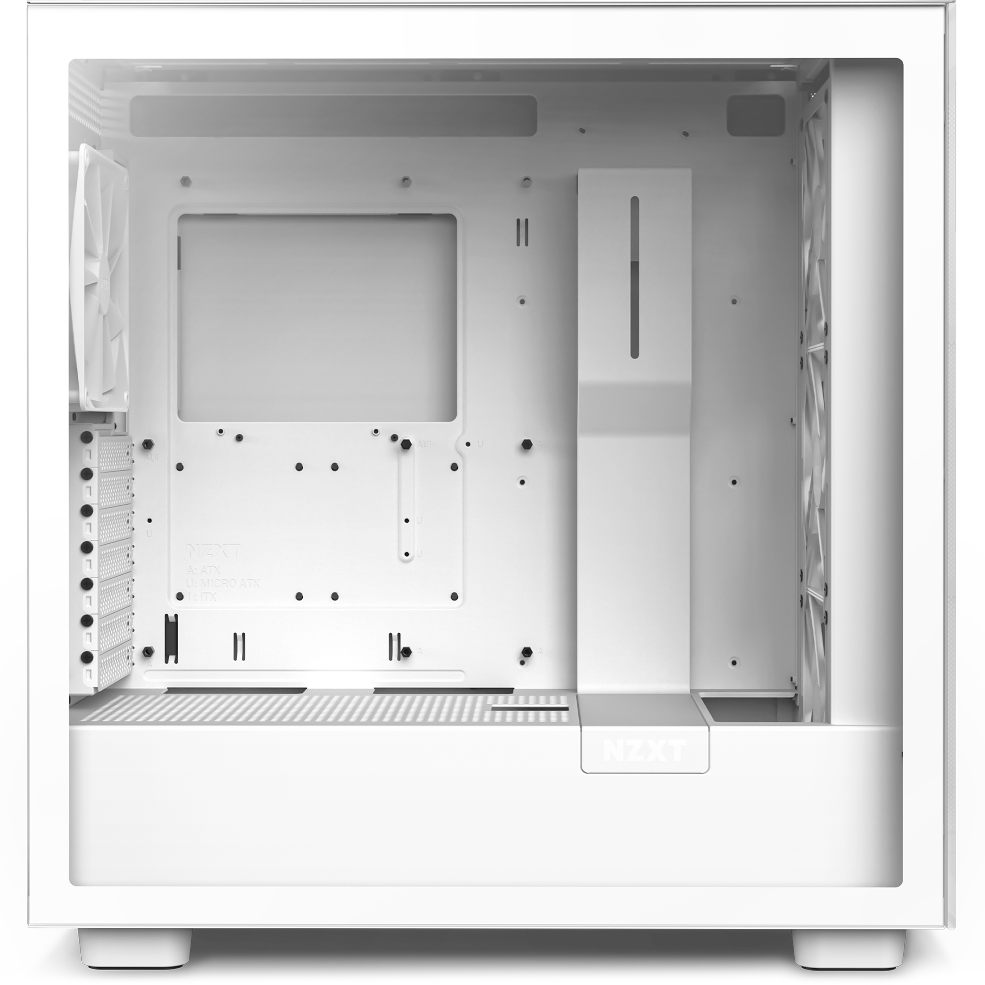 The NZXT Refurbished Custom Build #8554 is a white computer case for high-end gaming PCs, featuring a spacious interior, mounting points, rear fan, cable management, and a transparent side panel.