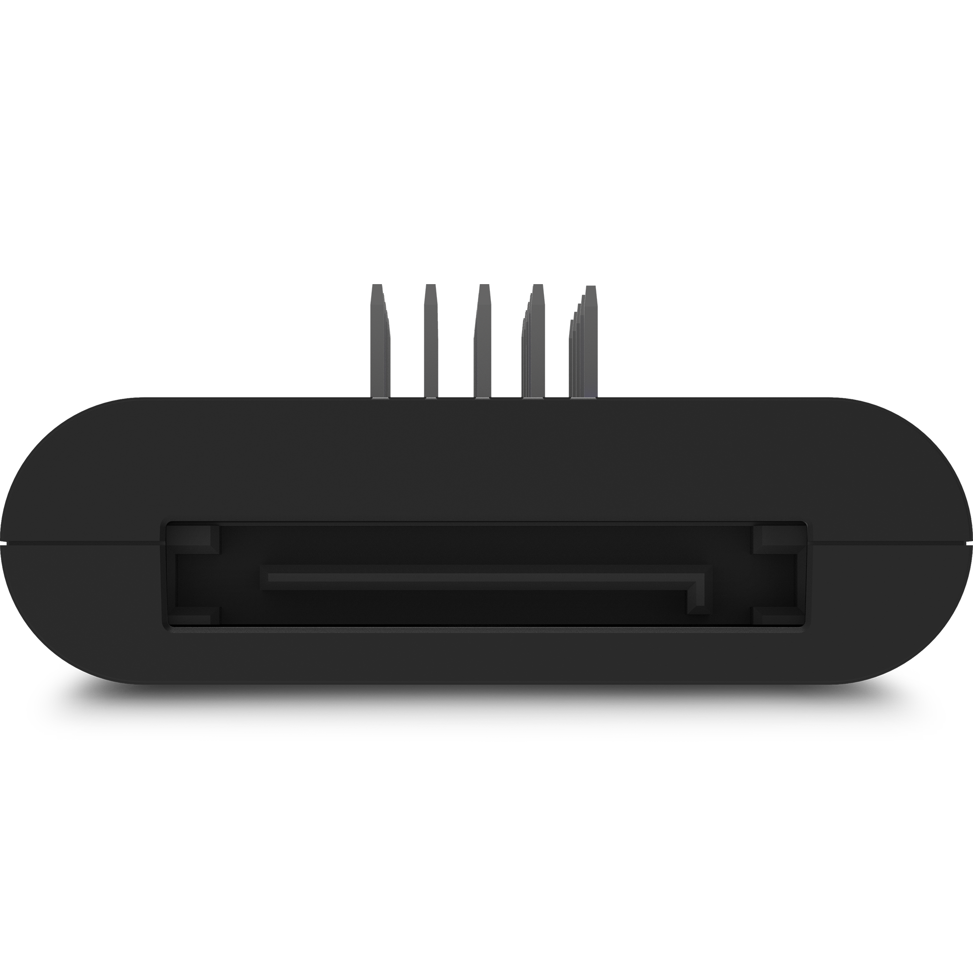 Close-up view of the NZXT Internal USB Hub, a black rectangular connector port with internal contacts, designed for docking stations or charging devices.