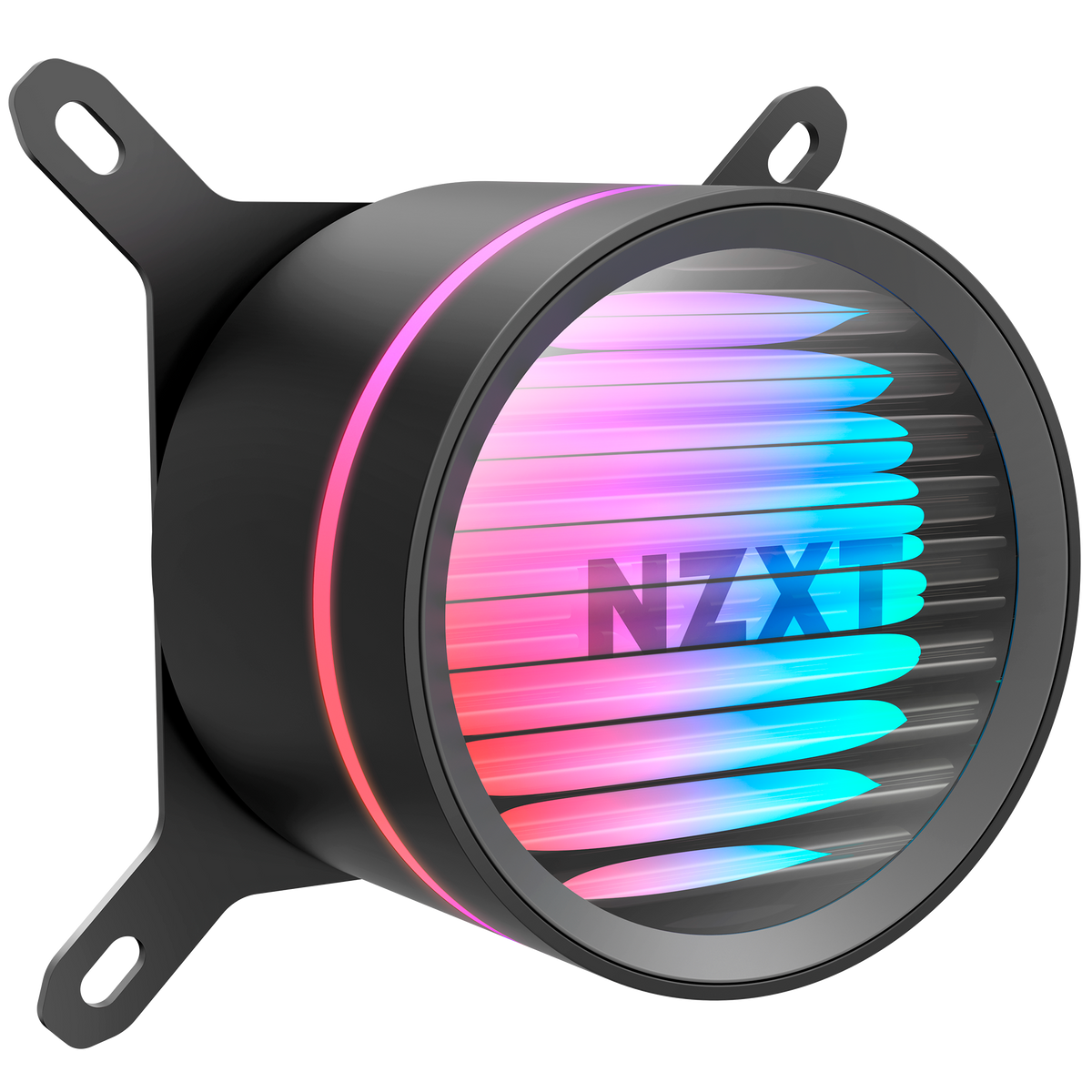 NZXT Kraken Core 360 RGB, side view of the pump and braided tubing