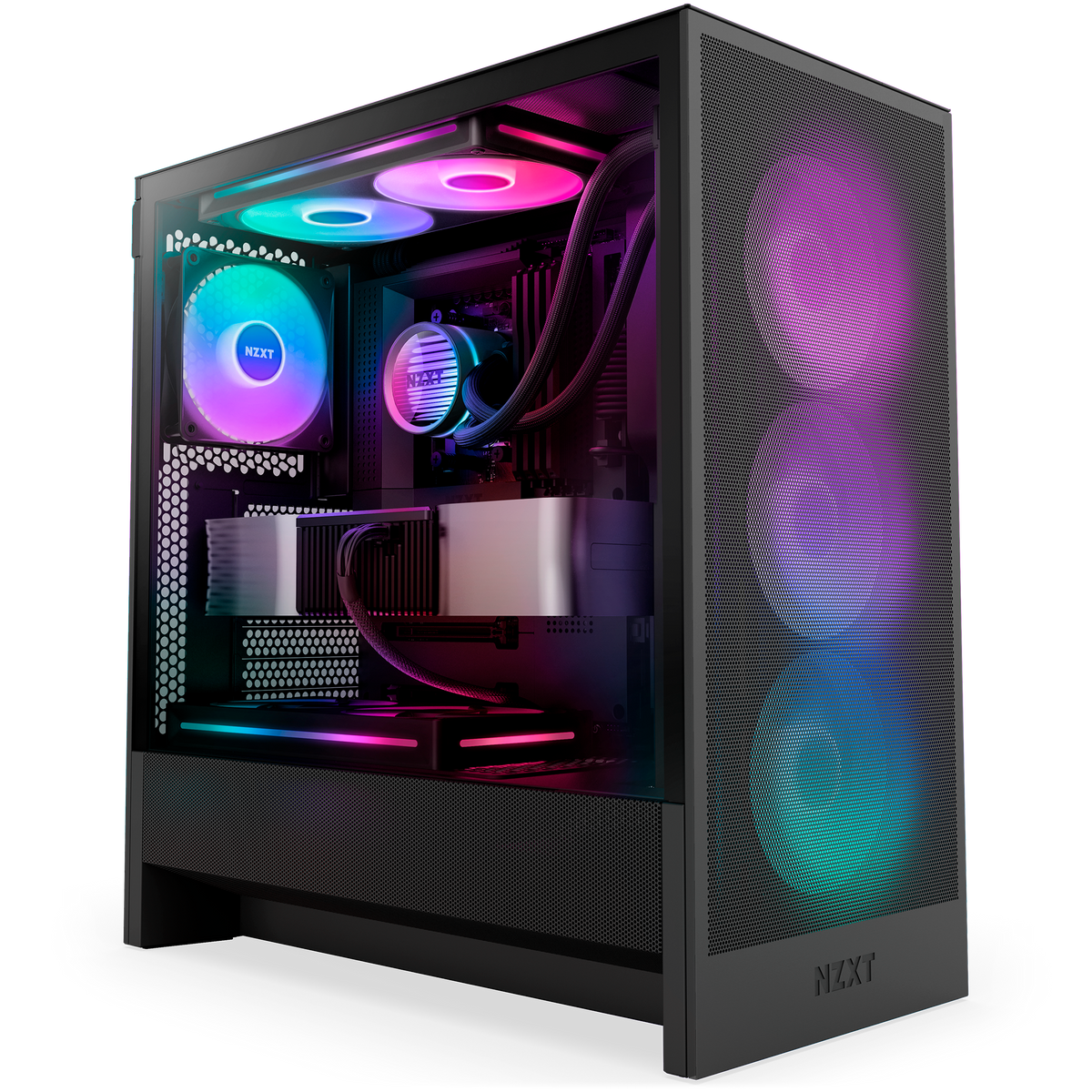 NZXT Kraken Core 360 RGB shown in a completed build behind tempered glass. Components other than the cooler are sold separately.