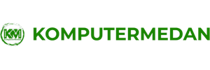 KomputerMedan logo: a circular KM monogram next to the word KOMPUTERMEDAN in bold green capitals.