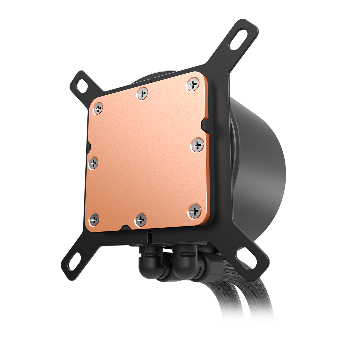 NZXT Kraken Plus 360 black, underside of the pump showing the copper cold plate