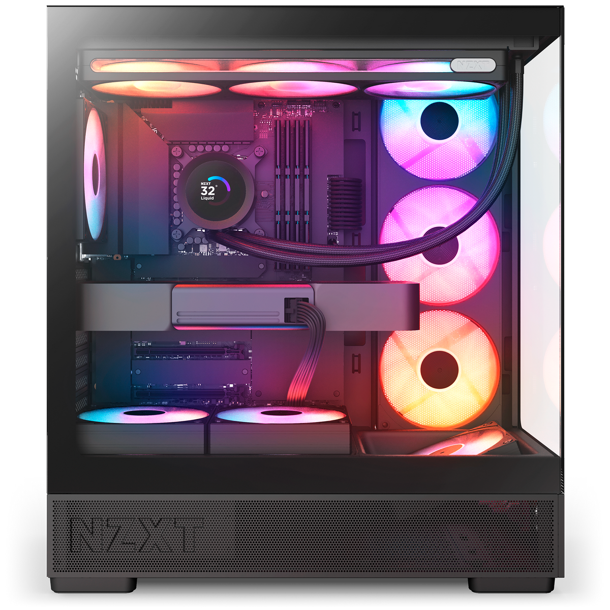 NZXT S5 RGB black, left side tempered glass panel opening a panoramic view of the build