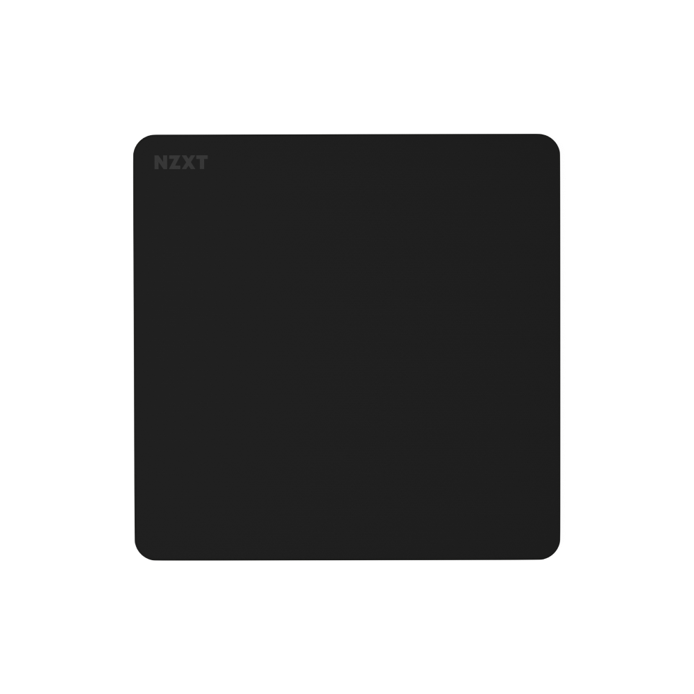 The NZXT Zone is a square black mousepad with rounded corners, a top-left NZXT logo, and features premium micro-weave cloth for smooth use, shown on a white background.