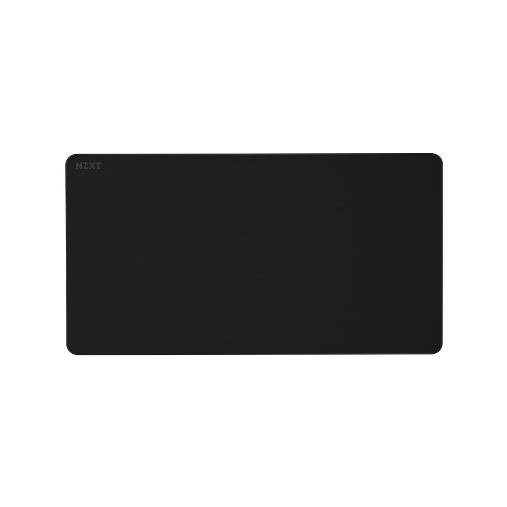The NZXT Zone XL desk mat is a large, rectangular black mat with rounded corners and a balanced micro-weave cloth, featuring the NZXT logo in small text at the top left, displayed on a white background.